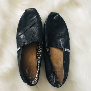 Toms Sparkly Black Slip Ons